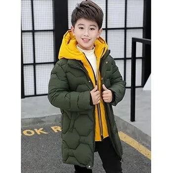 5 6 8 10 12 14 Years Big Boys Jacket Autumn Winter Plus Velvet Warm Teen Kids Jackets Fashion Mid-Length Zipper Hooded Boys Coat