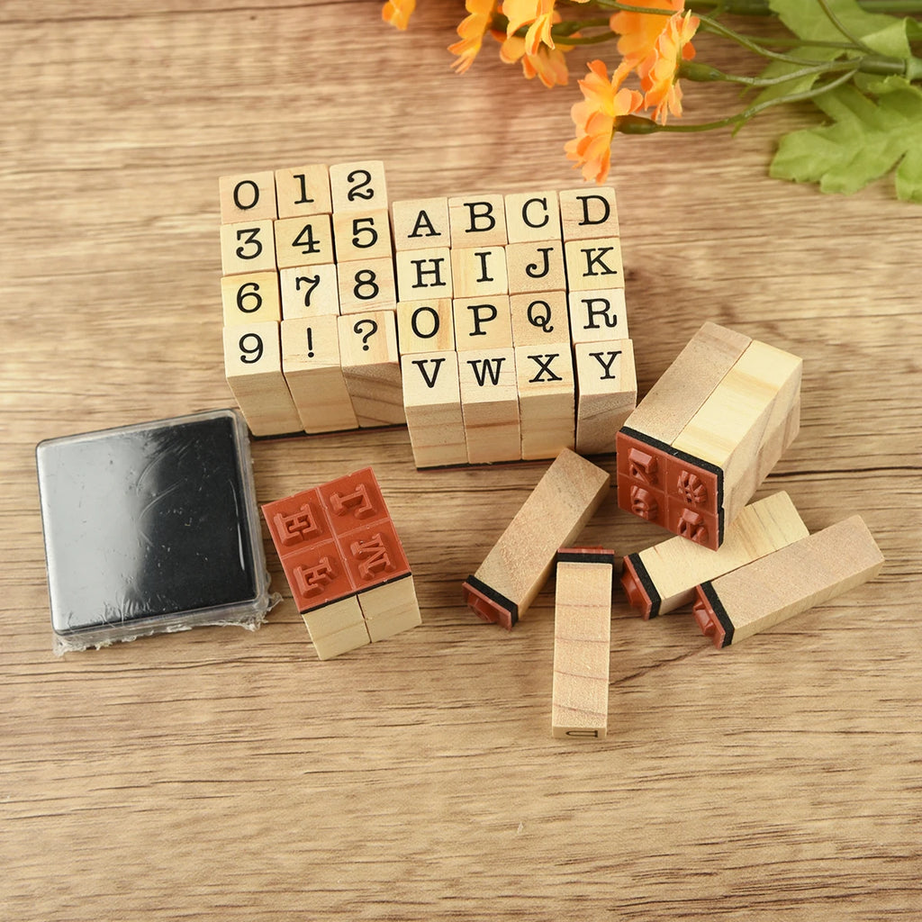 40Pcs Alphabet Stamps Vintage Wooden Rubber Letter Standard Stamp Set for Craft Card Making Planner Scrapbooking Journals