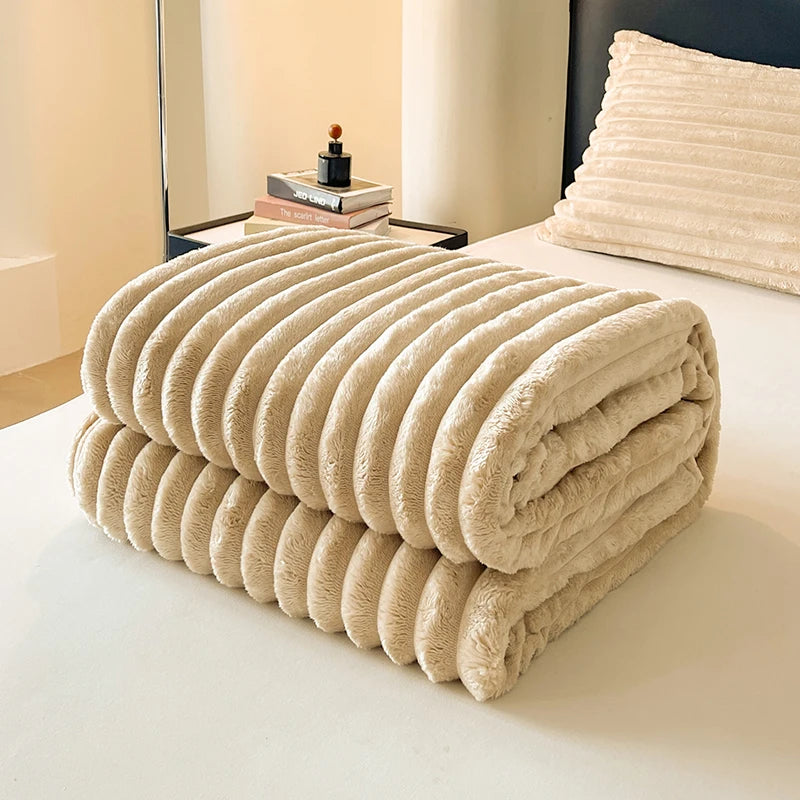 Solid color thickened wide striped multifunctional blanket, can be used as bed sheet cover blanket, nap blanket, pet blanket