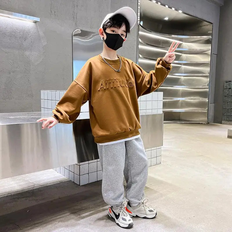 Teenager Clothing Sets Boys Sports Autumn Suit New Children's Spring Letter Tracksuit Kids Casual Sweatshirts+Pants 2Pcs Outfits