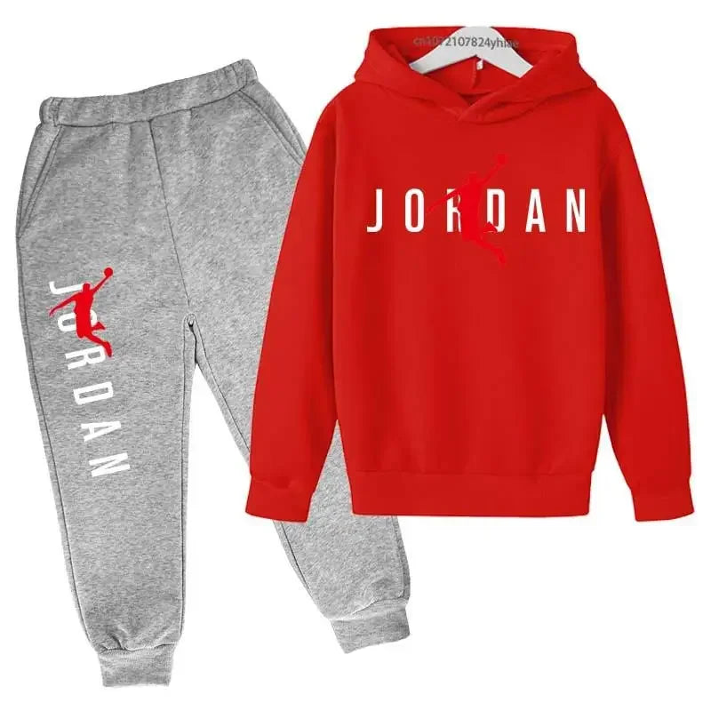 Simple Letter Print Sweatshirt Autumn Hoodie + Pants Sportswear 3-13 Years Old Boys and Girls Street Wear Hooded Suit