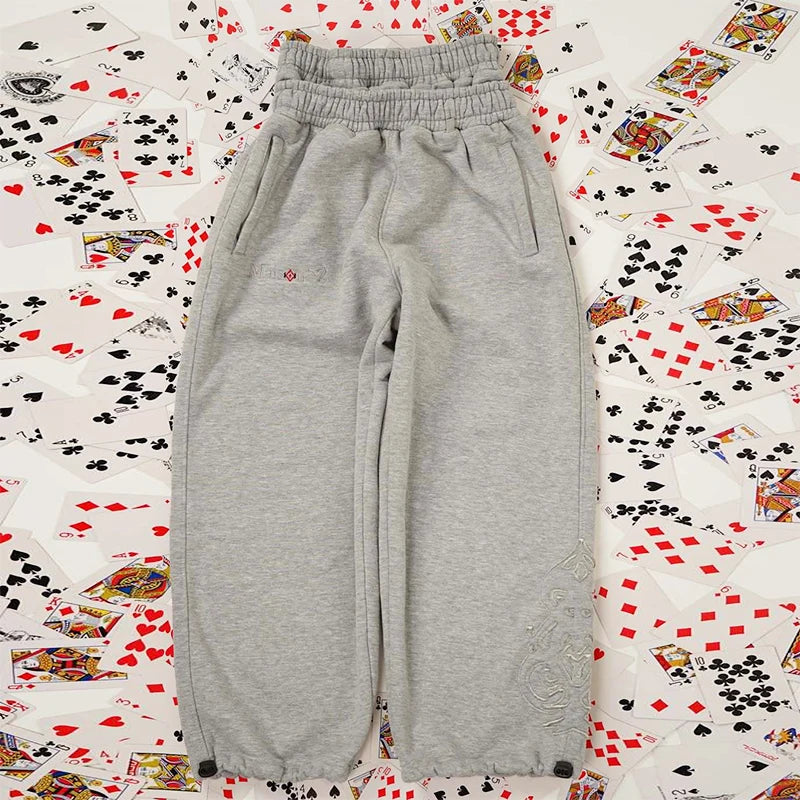 2025 Poker Card Love Embroidery Pattern Casual Double Waist Two-Piece Pants Popular Fake Two-Piece Double Waist Head Pants