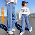 Girls Jeans spring autumn Casual Loose Side Gradient Color Young Children hole Wide Leg Pants3-12Years Teen School Kids Trousers