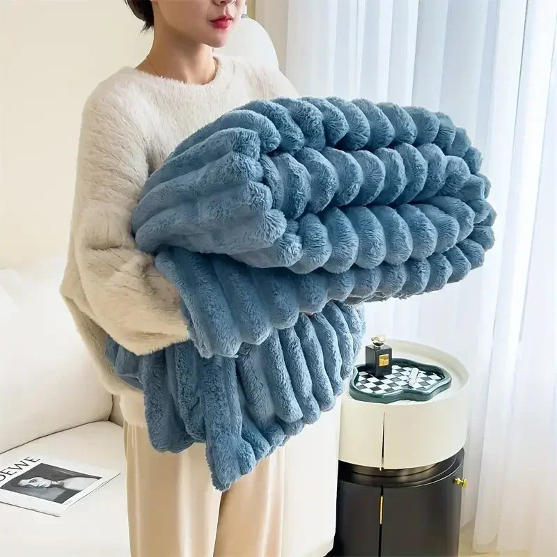 Solid color thickened wide striped multifunctional blanket, can be used as bed sheet cover blanket, nap blanket, pet blanket