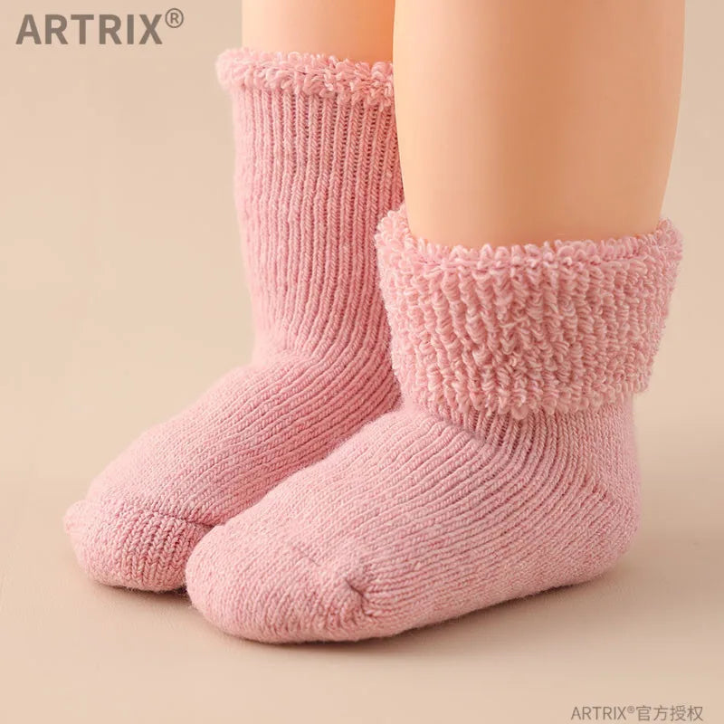 Winter Warm Thicken Wool Cashmere Socks Solid Color White Knee High Long Home Stocking for Baby Boy Girl Kids Children Stuff