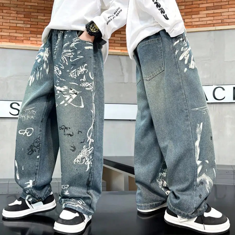 Trendy and cool graffiti jeans for older boys