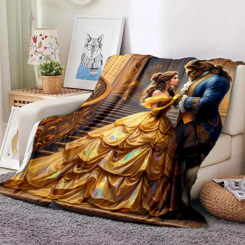 Lovely Beauty and The Beast Cartoon Soft Blankets,Keep Warm Throw Blanket Comfortable Blanket for Picnic Beds Sofa Home Bedroom