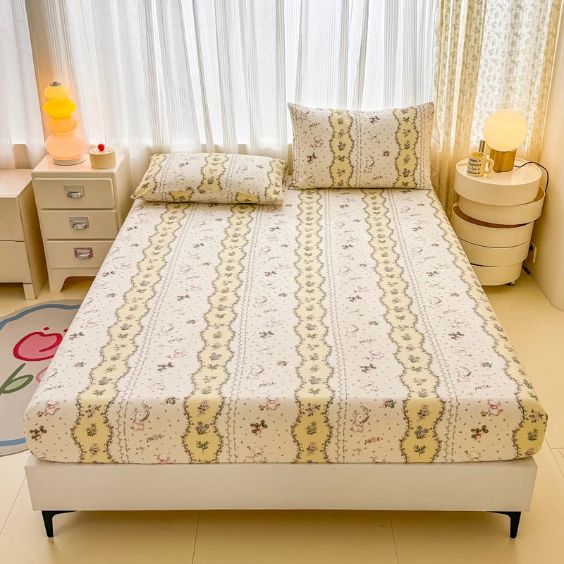Skin-friendly Fitted Sheet and Pillowcase Cartoon Style Bed Cover Home Bed Linen Single/Twin/Queen/King Size Bedsheet sabanas