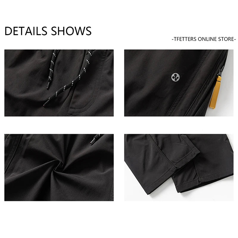 TFETTERS Men's Casual Pants Spring and Autumn Outdoor Straight Sports Pants Drawstring Elastic Waist Pocket Zipper Cycling Pants