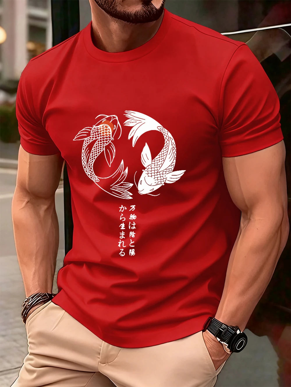 Japanese Koi Harajuku Printing Men T-Shirt Cotton Summer Short Sleeve Tops Soft Oversized O-Neck T Shirt Casual Male Clothes