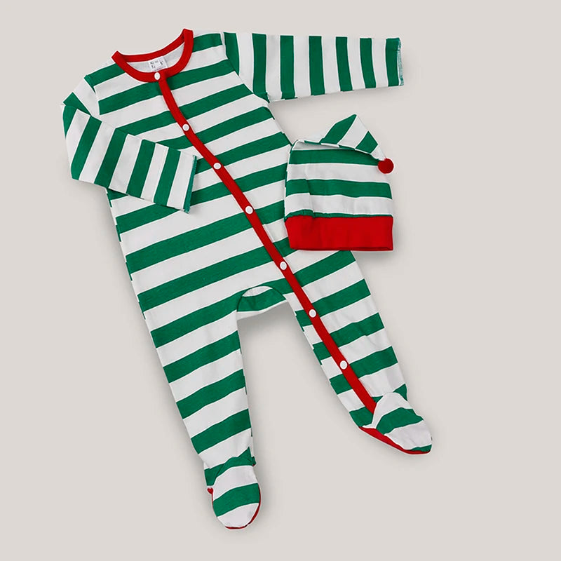 2025 Christmas Costumes Baby Boys Girls Romper Clothes Set 2 Pcs Cotton Striped Jumpsuit+Hat Infant Bodysuit For Newborn Onesies