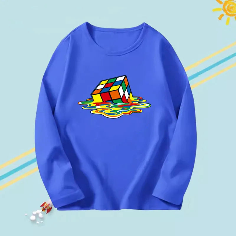 3-14years Boys Funny Astronaut Rope print T-shirt Kids Tops Teens o-neck Long Sleeve Spring Autumn Cool Fashion Clothes