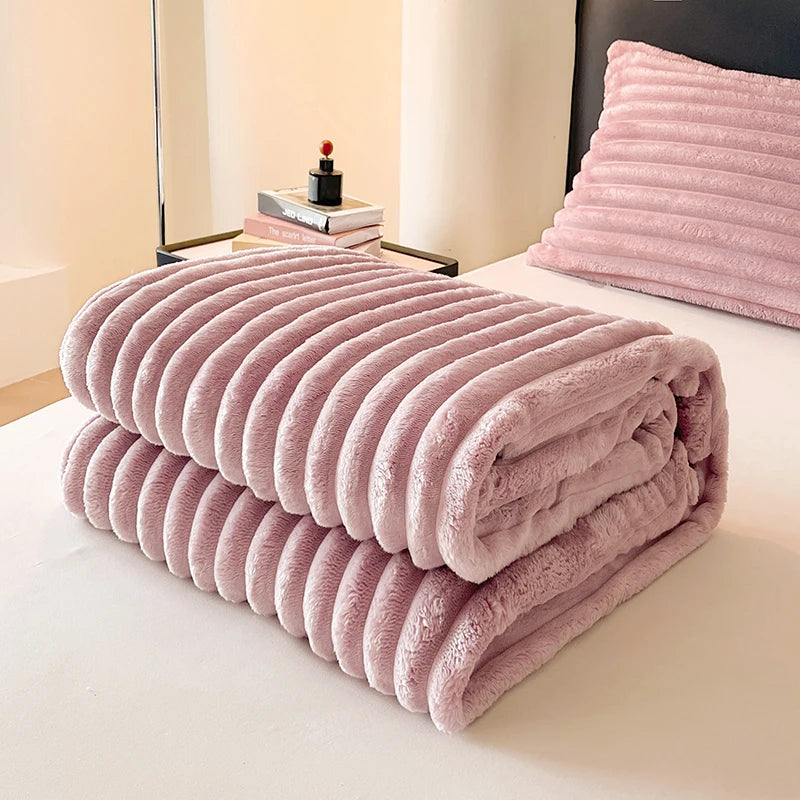 Solid color thickened wide striped multifunctional blanket, can be used as bed sheet cover blanket, nap blanket, pet blanket