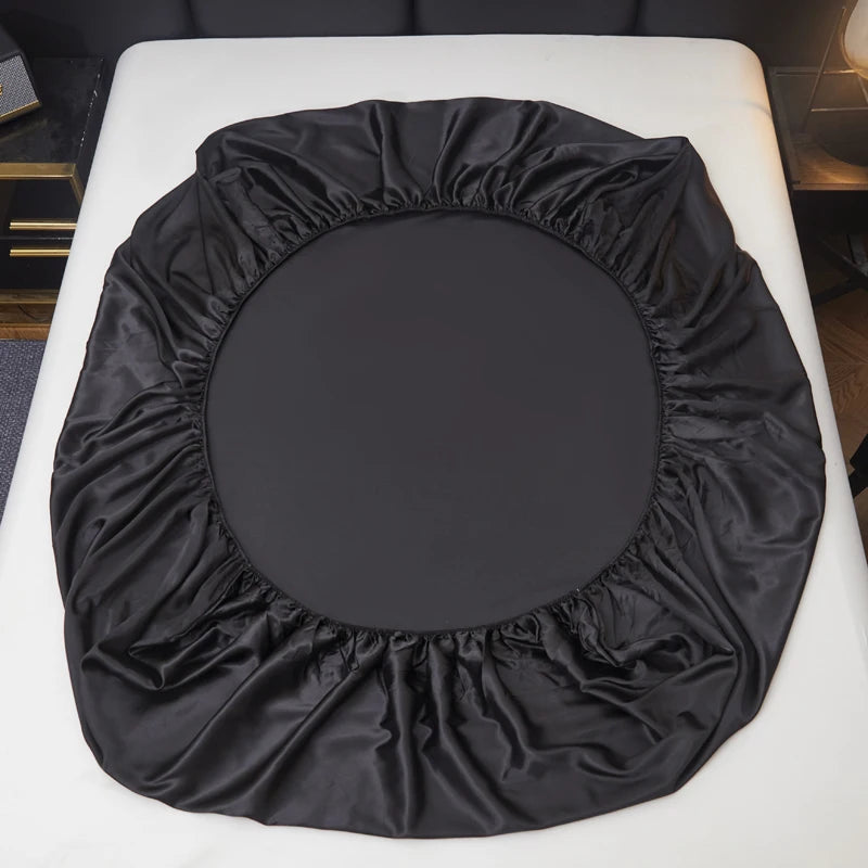 1pcs Solid Color Satin Refreshing Fitted Bed Sheet Mattress Cover Skin friendly Breathable High end Silk Slip Twin SizeBed Sheet