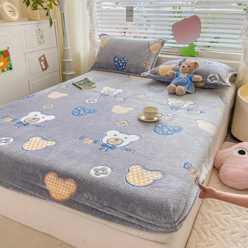 Bedspreads Milk Velvet Fitted Sheet Thick Flannel Warm Headboards All-Around Elastic Double Bed Sheets Bed Cover Mattress Cover