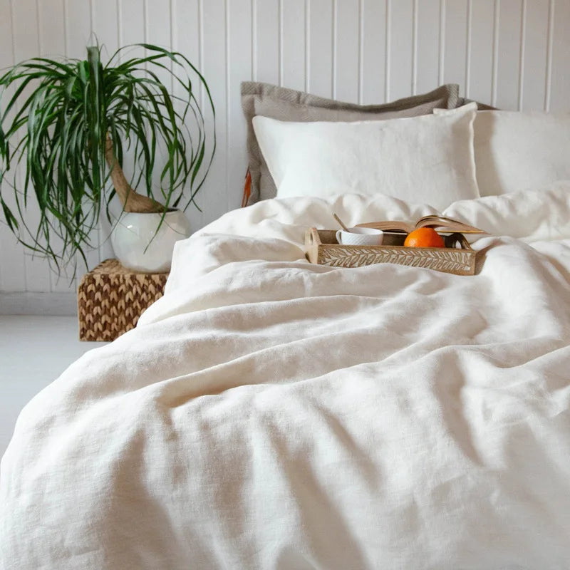 Bed Sheet Set 4 Piece 100% Pure Linen Bedding 1 Flat Sheet 1 Deep Pocket Fitted Sheet 2 Pillowcases Flax Sheets Set Bedding Set