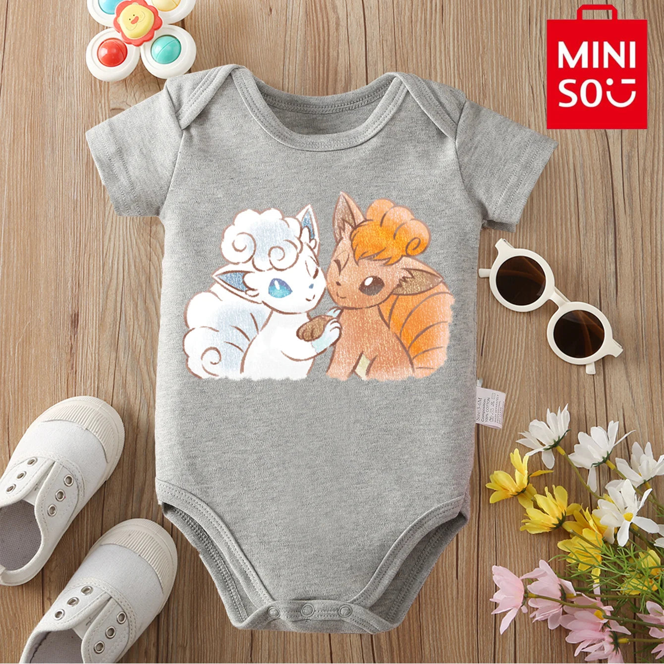 MINISO Pure Cotton Cute Pokemon Pikachu Print Bodysuit Baby Soft Cloths Gift for Baby Onesie Jumpsuit for 0 To 12 Months Newborn