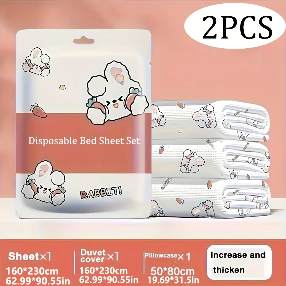 3PCS Disposable Bed Sheet Set Non-Woven Travel Bedding  Hypoallergenic Pillowcase & Fitted Sheet for Hotel, Camping