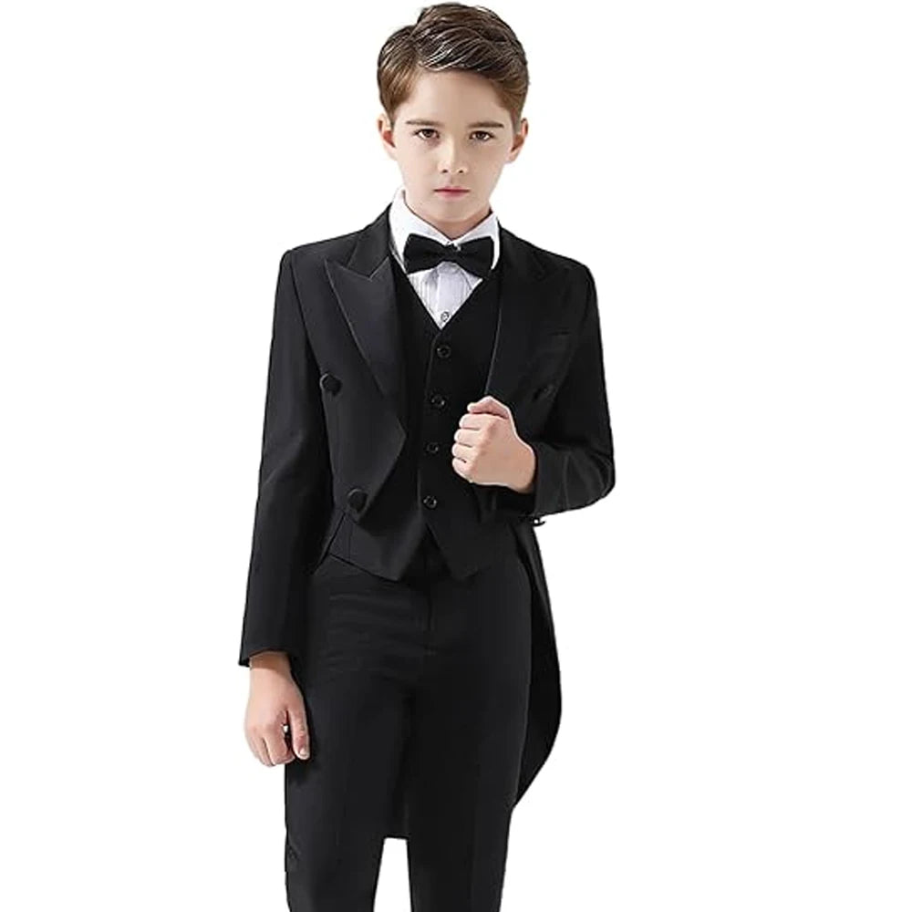 3 Piece Boys Tuxedo Suit 2025 Slim Fit Kids Tailcoat Suit Suits Set for Prom Wedding Concert Casual Suit Jacket Vest and Pants