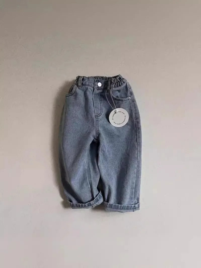 2025 Spring New Baby Loose Denim Trousers Infant Girl Solid Casual Pants Toddler Boy Fashion Versatile Jeans Kids Clothes