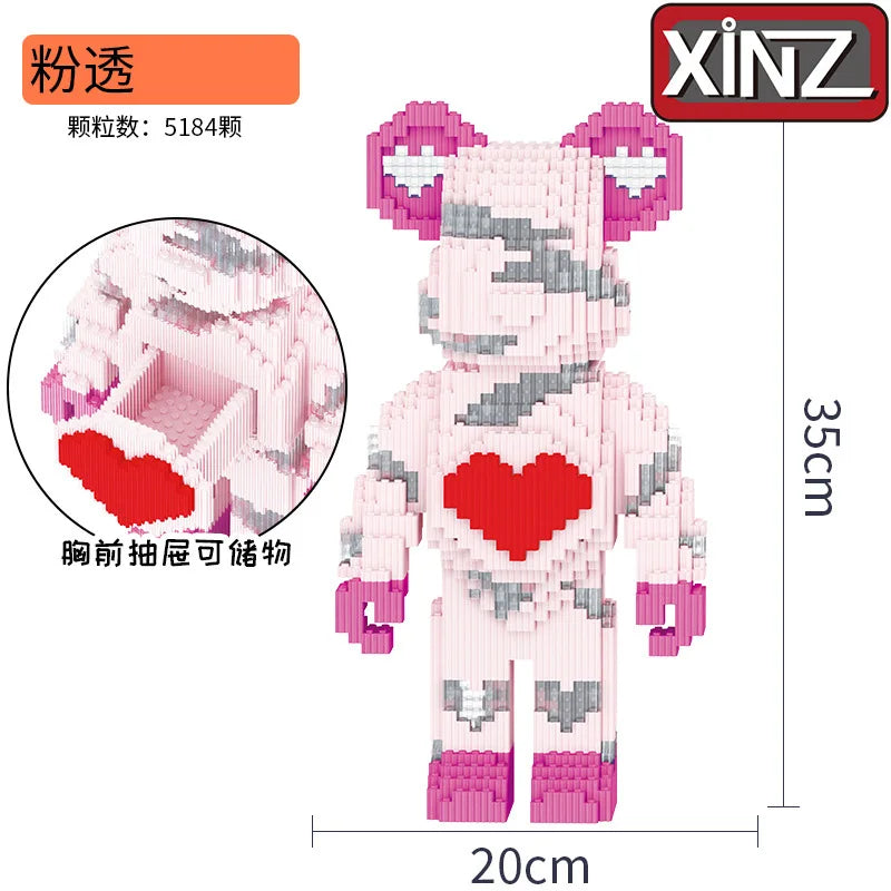 Dunhuang Bear Building Block Machine Love Bear Model Assembled Overalls Flower Bear Magic Bricks Toy For Kids Christmas Gift