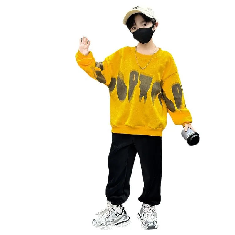 2025 autumn winter Boys Tracksuit velvet sweatshirt t shirt + ankle-tied Pants Suit Clothes children Set 4 5 6 8 10 12 14 Year