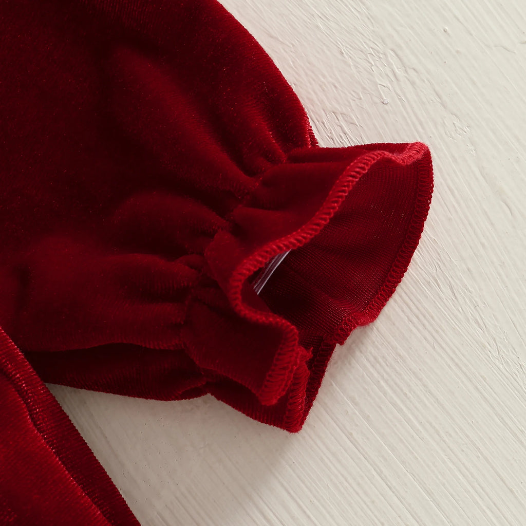 Christmas Infant Baby Girl Velvet Romper Xmas Newborn Coton Loose Decorative Bow Bubble Overall Kids Long Sleeve Jumpsuit