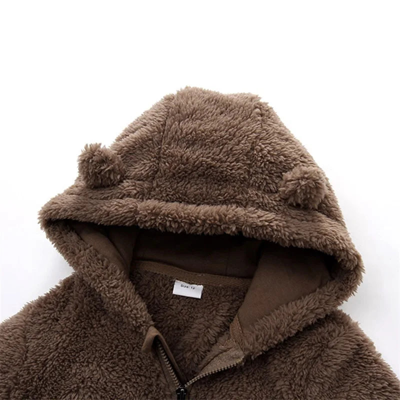 Pudcoco Infant Baby Jumpsuit Long Sleeve Hooded Zipper Closure Winter Romper Clothes for Boys Girls 0-12M