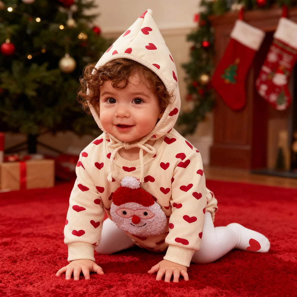Winter Christmas Baby Rompers Sets Infant Long Sleeve Embroidery Santa Claus Jumpsuit Matching Hat Pants Newborn Clothes