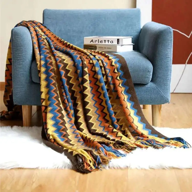 Blanket Tassel 100% Blanket with Acryl Summer Hand Bed Knitted Sofa Travel Breathable Chic Bohemian Soft Comfortable Blanket