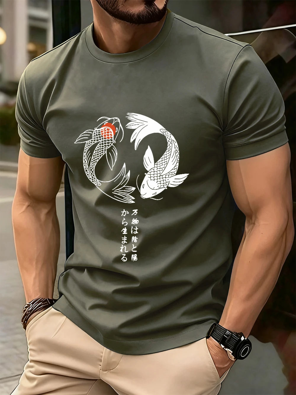 Japanese Koi Harajuku Printing Men T-Shirt Cotton Summer Short Sleeve Tops Soft Oversized O-Neck T Shirt Casual Male Clothes