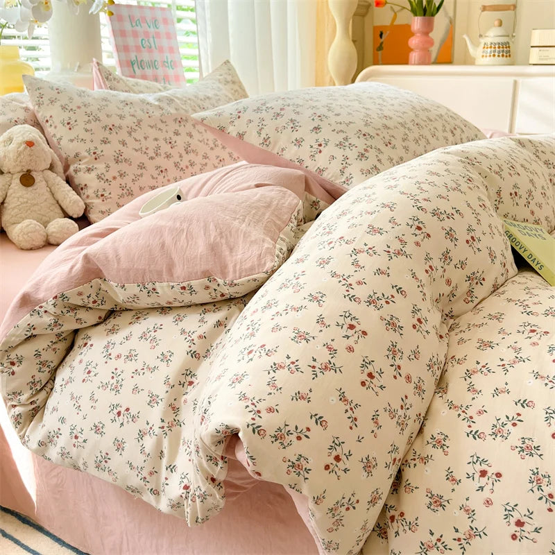 Skin-friendly Bedding Floral Style Duvet Cover Pillowcase with Bedsheet Home Bed Linen Set Soft Bedclothes juegos de sábanas