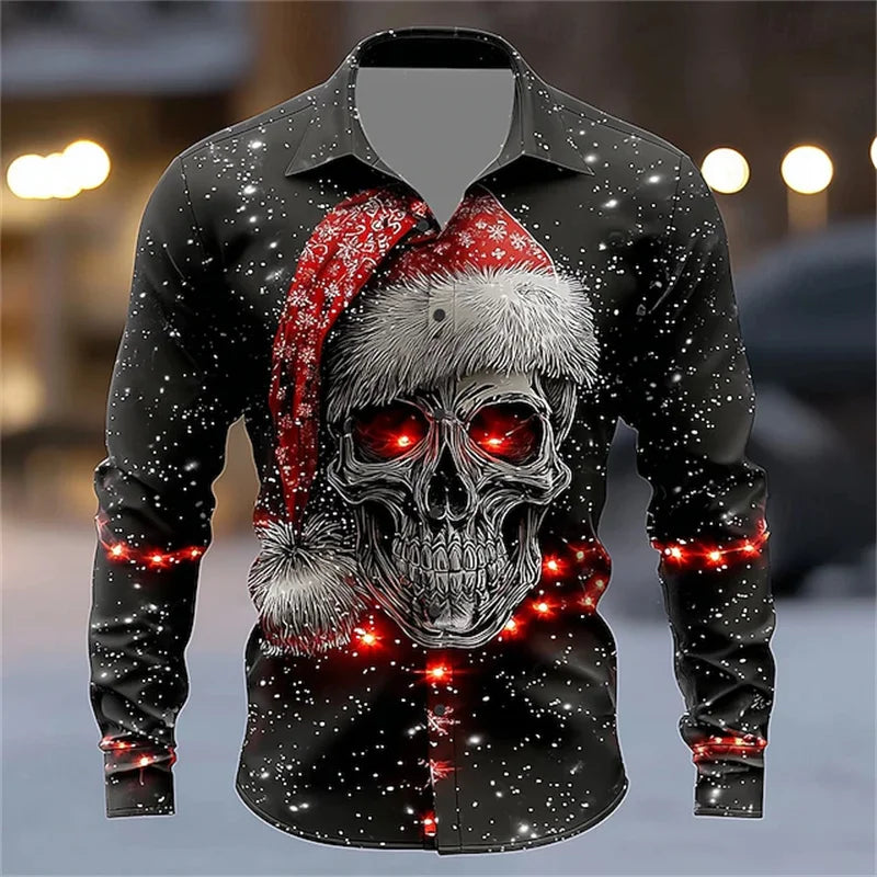 Men's shirt long-sleeved Christmas shirt, 3D printed HD pattern, fashionable casual design, comfortable men's long-sleeved top