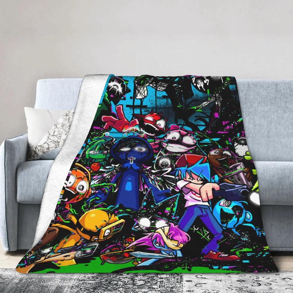 Warm Soft BlanketsChildren Travel Sprunki Gray & Wenda Throw Blanket  Flannel Bedspread For Bedroom Novelty Sofa Bed Cover