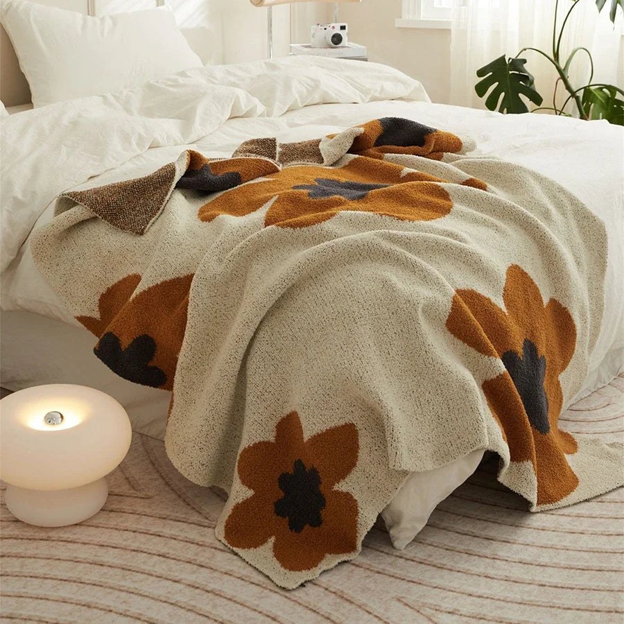 Knitted Velvet Blanket Ins Style Sunflower Nap Blanket Camping Warm Single Person Leisure Thick Blanket Sofa Air Conditioning