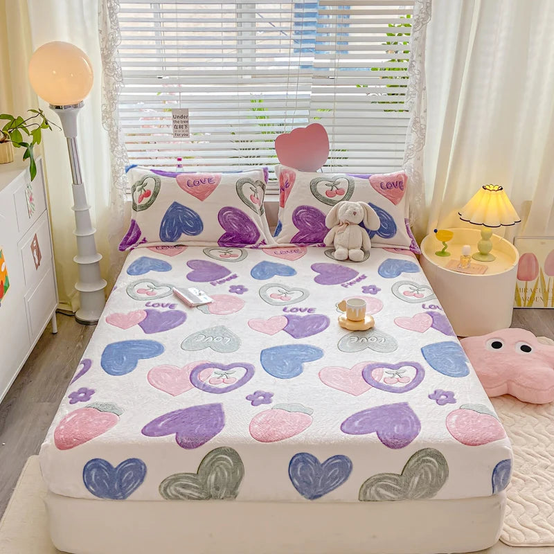 Bedspreads Milk Velvet Fitted Sheet Thick Flannel Warm Headboards All-Around Elastic Double Bed Sheets Bed Cover Mattress Cover