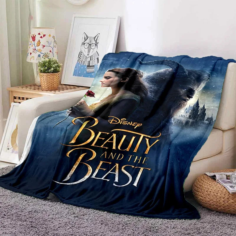 Lovely Beauty and The Beast Cartoon Soft Blankets,Keep Warm Throw Blanket Comfortable Blanket for Picnic Beds Sofa Home Bedroom