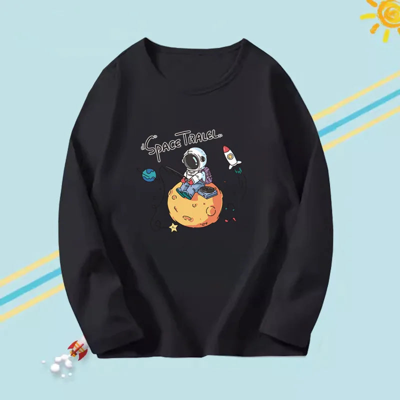 3-14years Boys Funny Astronaut Rope print T-shirt Kids Tops Teens o-neck Long Sleeve Spring Autumn Cool Fashion Clothes