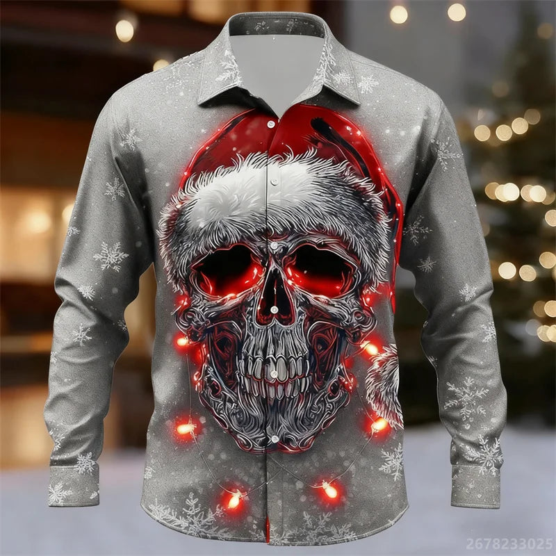 Men's shirt long-sleeved Christmas shirt, 3D printed HD pattern, fashionable casual design, comfortable men's long-sleeved top