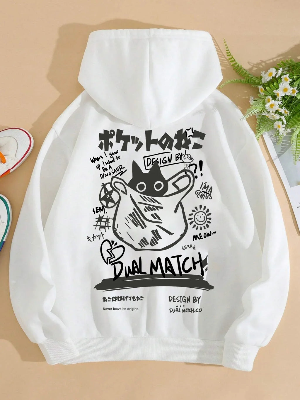 Cute cat cartoon printed sweatshirt Harajuku casual loose hoodie pocket sweatshirt autumn warm and comfortable men's clothing