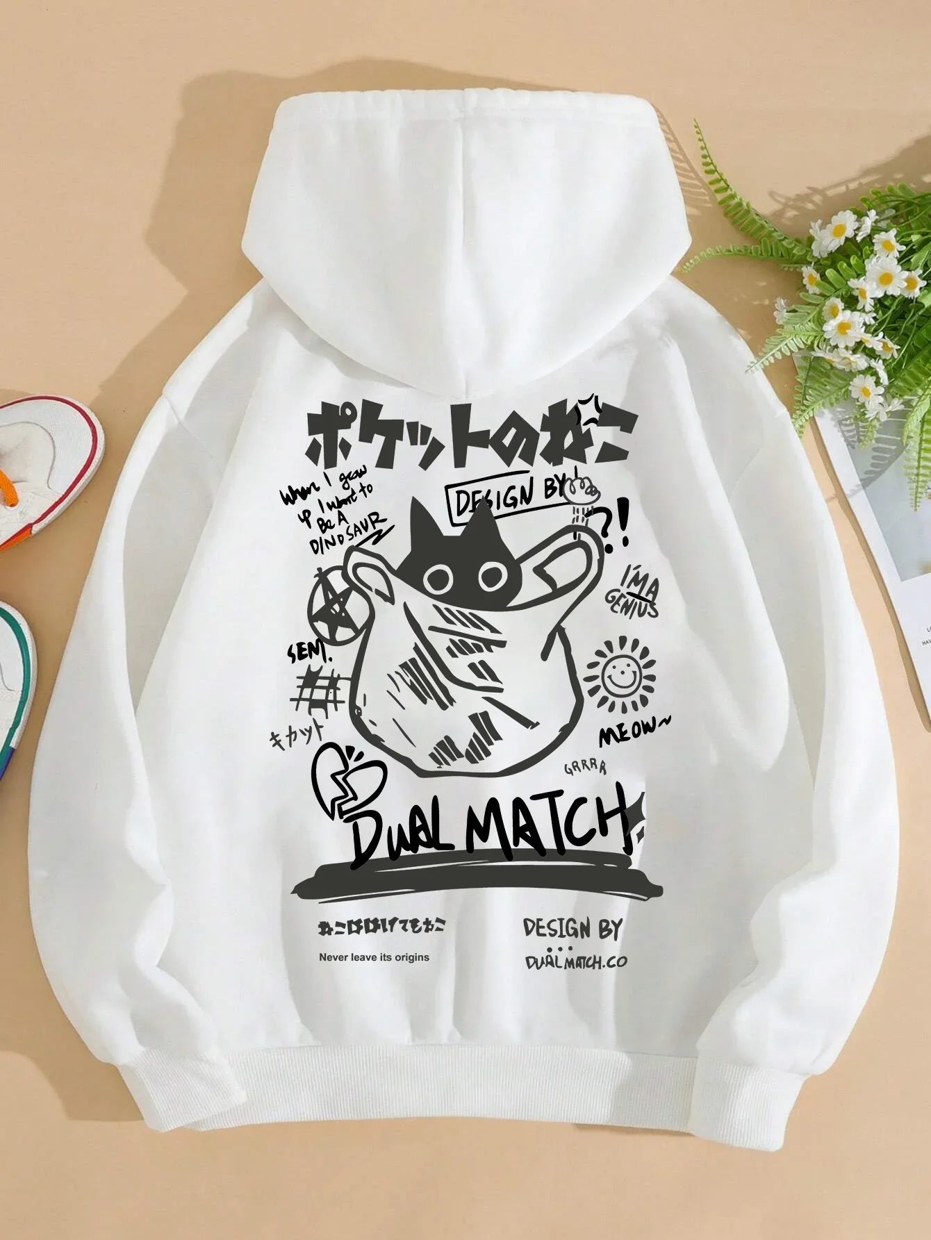 Cute cat cartoon printed sweatshirt Harajuku casual loose hoodie pocket sweatshirt autumn warm and comfortable men's clothing