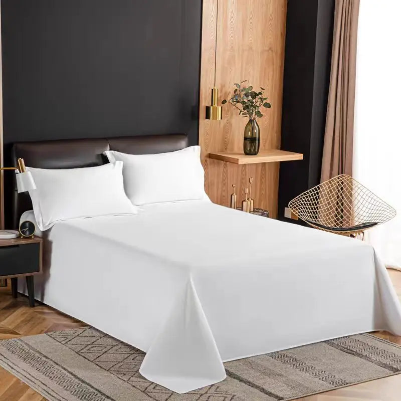 One Single Bed Sheet (Excluding Pillowcases and Pillow Inserts) Made of Washed Material, Pure White, Suitable for Hotels, Guesthouses, and Home Use for Single or Double Beds