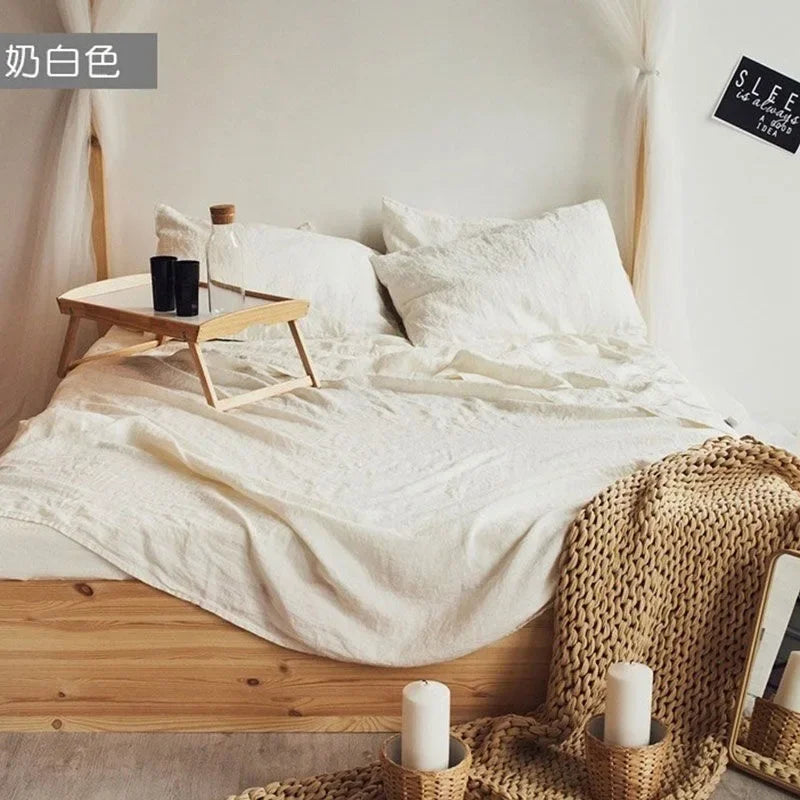 Linen Sheets Set,100% French Stone Washed Pure Linen Bed Sheets, 3 Pieces (1 Flat Sheet, 2 Pillowcase) Suitable for Hot Sleepers