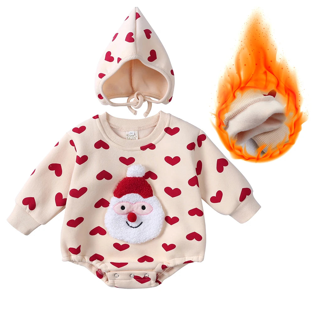 Winter Christmas Baby Rompers Sets Infant Long Sleeve Embroidery Santa Claus Jumpsuit Matching Hat Pants Newborn Clothes