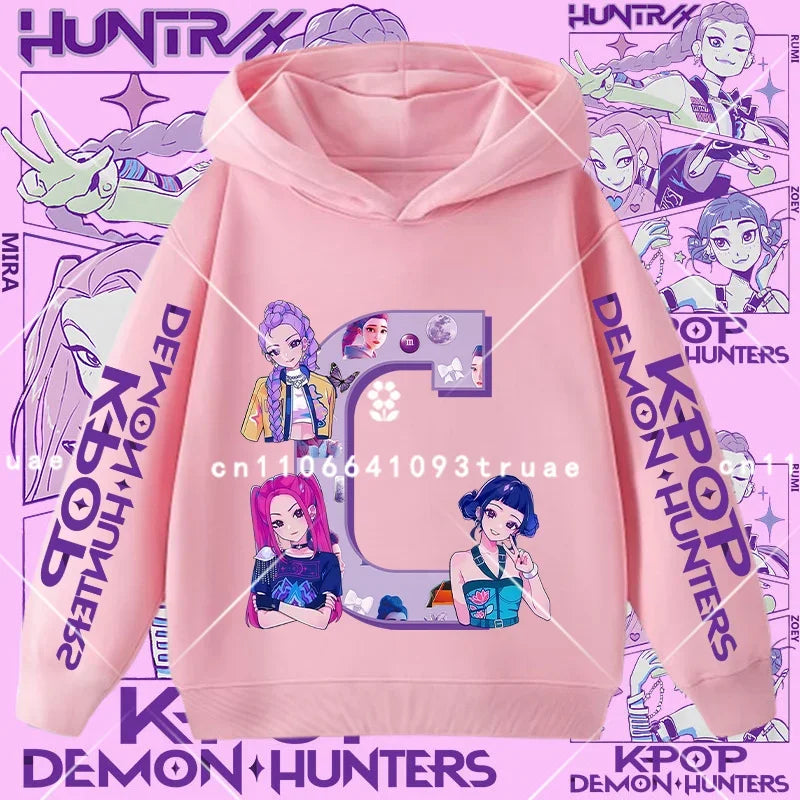 K-pop Demon Hunters girls' sportswear boys' casual shirt children's hooded shirt autumn-winter long-sleeve New model letter A-Z