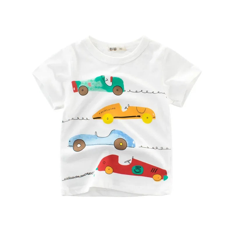 Boys T-Shirts 2-9 Years Cartoon Animals Baby Kids Tees Children Cotton Short Sleeves Summer Tops Car Dinosaur Shark Printing