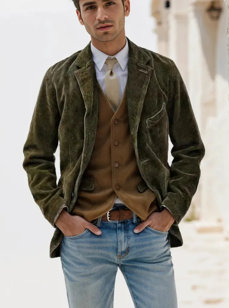 European and American Popular Spring Autumn Comfortable Simple Corduroy Single Breasted Suit Jacket Men's Casual Loose Jacket