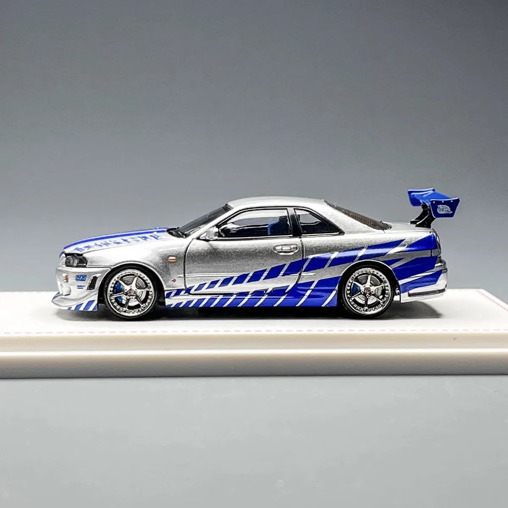 FH 1:64 GT-R R34 Skyline Fast & Furious Openable Front Cover Alloy Car Model