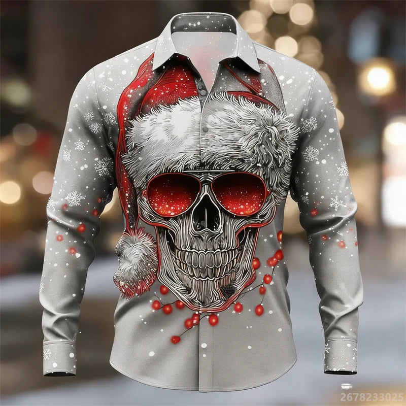 Men's shirt long-sleeved Christmas shirt, 3D printed HD pattern, fashionable casual design, comfortable men's long-sleeved top