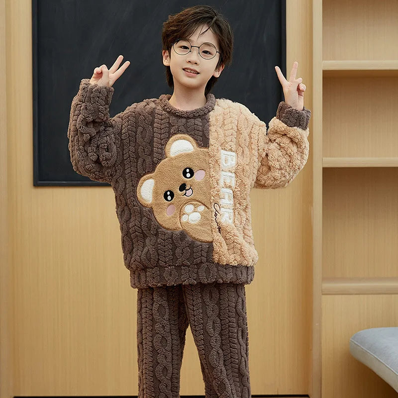 Kids Pajamas for Boys 3 4 5 6 7 8 9 10 11 12 14 16 Years Flannel Sleepwear Set Dinosaur Pyjamas Anmal Children Pijamas Clothing